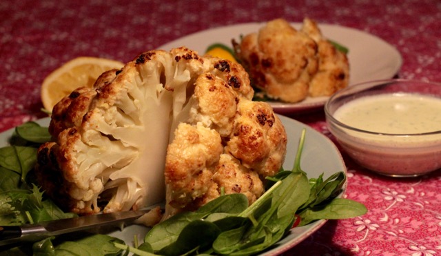 Whole, roasted cauliflower with preserved lemon sauce ...