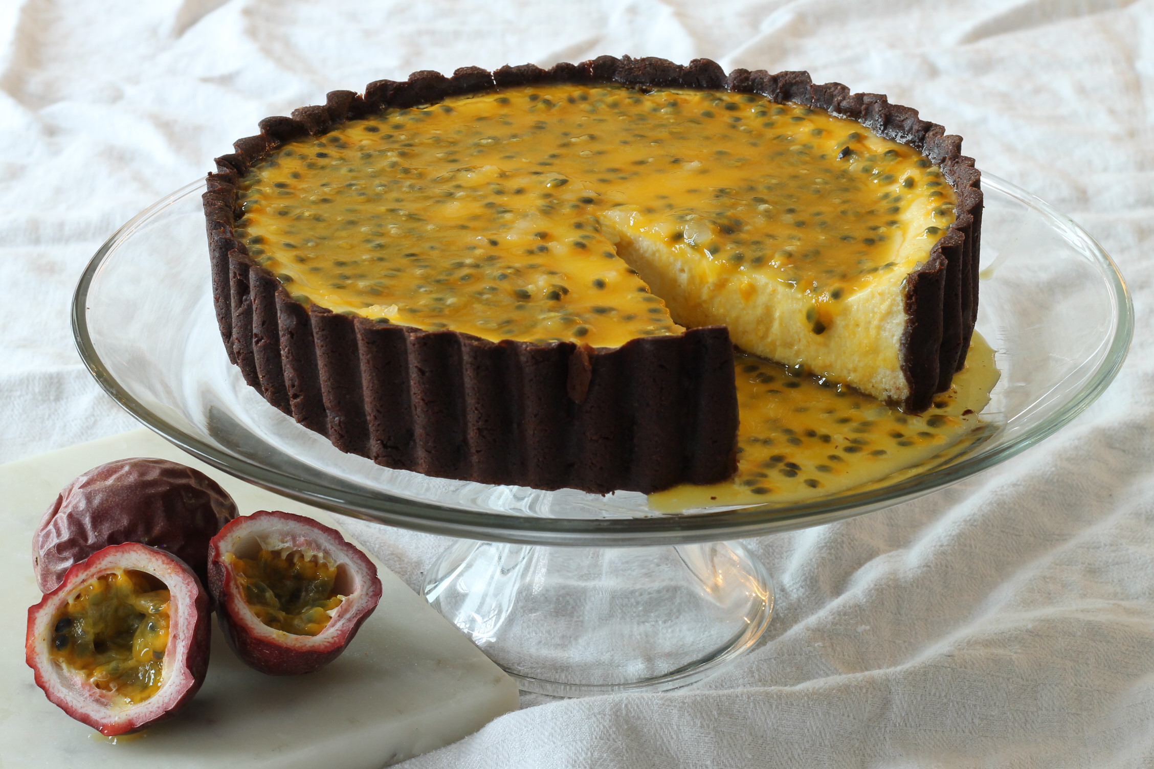 Ricotta Cheesecake with Chocolate Crust and Passion Fruit Glaze ...
